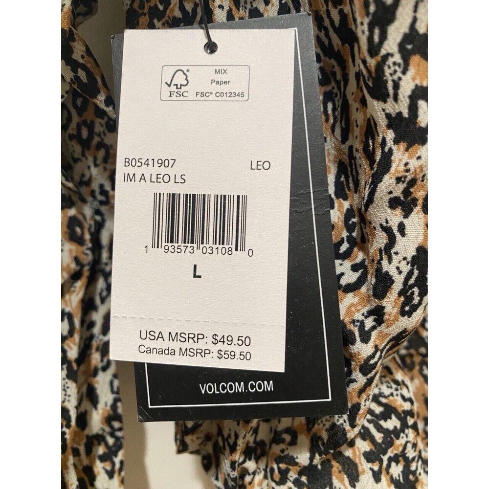 Volcom I'm a Leo Long Sleeve Top Leopard Print Size Large - Picture 3 of 3